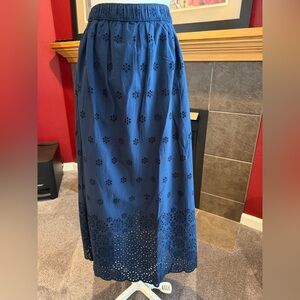 LOFT Navy Eyelet Maxi Skirt